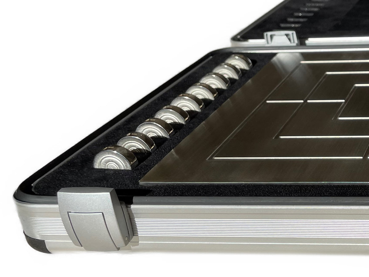 Solid Silver Board Game Nine Mens Morris Silver Black Rhodium-Plated - Mühespiel Silber im Koffer