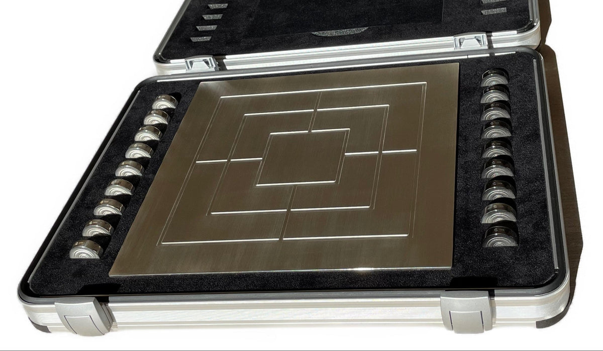 Solid Silver Board Game Nine Mens Morris Silver Black Rhodium-Plated - Mühlespiel Silber Rhodium im Koffer
