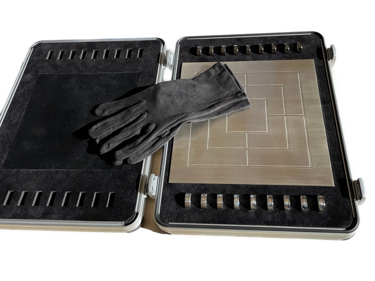 Solid Silver Board Game Nine Mens Morris Silver Black Rhodium-Plated - Mühlespiel aus Silber Schwarz Rhodium im Koffer
