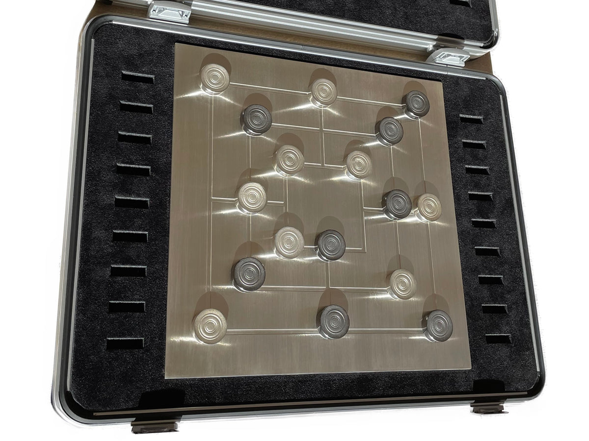 Solid Silver Board Game Nine Mens Morris Silver Black Rhodium-Plated - Mühlespiel aus Silber Rhodium im Koffer
