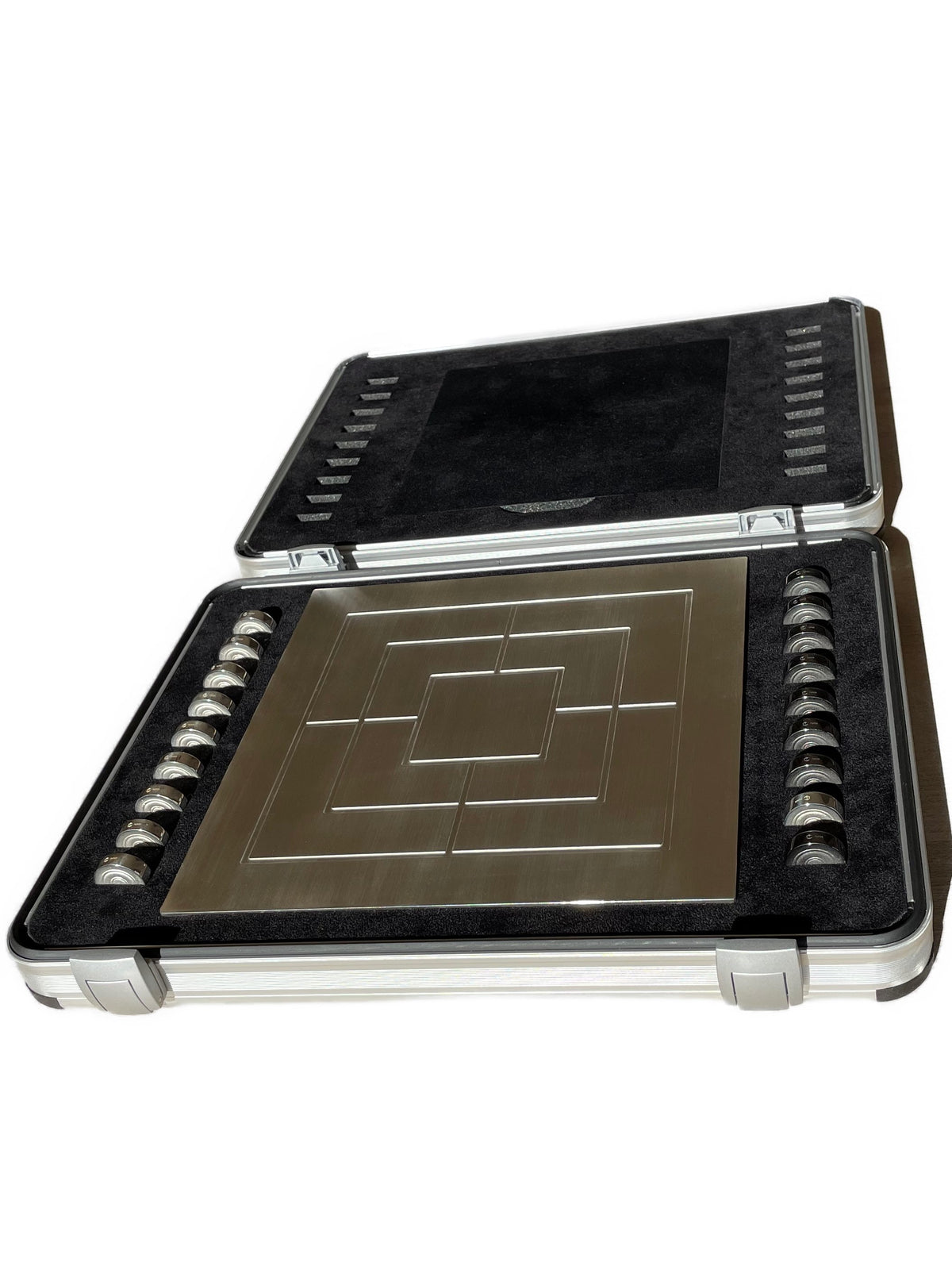 Solid Silver Board Game Nine Mens Morris Silver Black Rhodium-Plated - Mühlespiel Silber Rhodium im Koffer