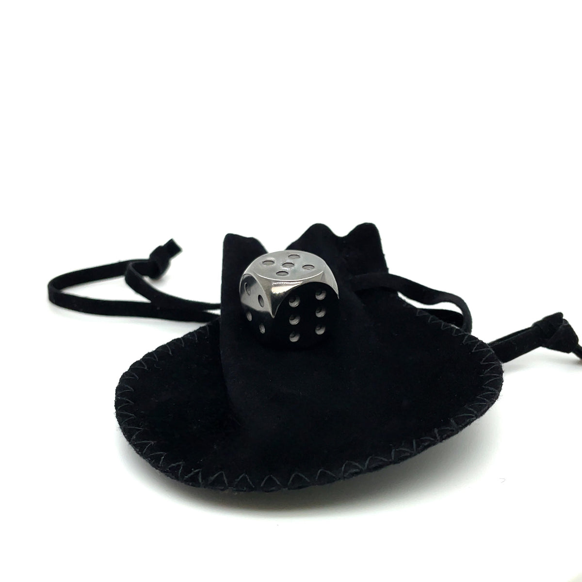 Solid Silver Dice black rhodium-plated on velvet case - Silberwürfel massiv schwarz rhodiniert auf Samtbeutel