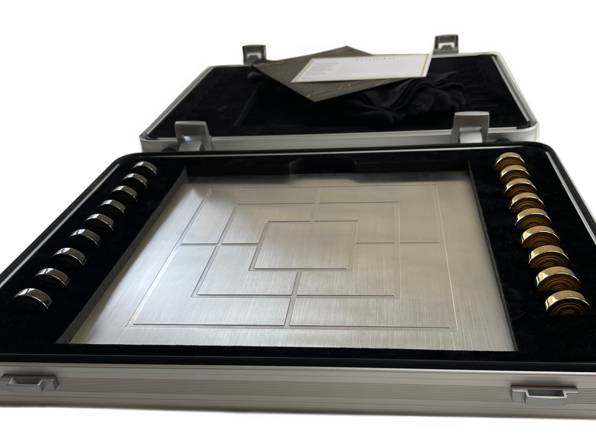 Solid Silver Nine Mens Morris Gold Rhodium plated in case - Mühlespiel Silber Gold Schwarz rhodium im Koffer