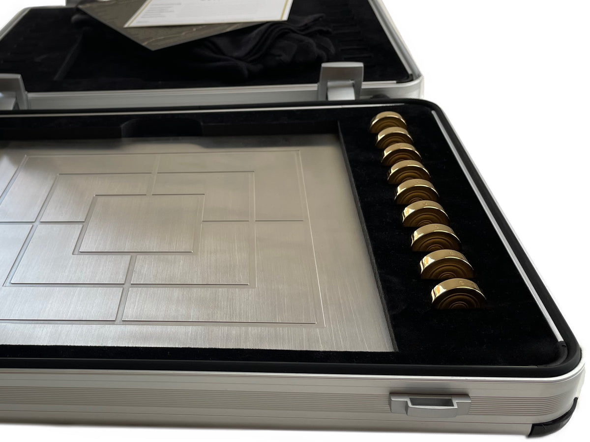 Solid Silver Nine Mens Morris Gold Rhodium plated in case - Mühlespiel aus Silber Gold Rhodium im Koffer