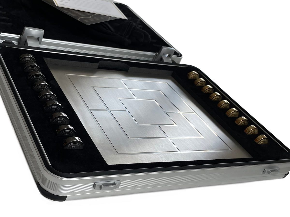 Solid Silver Nine Mens Morris Gold Rhodium plated in case - Mühlespiel Silber Gold Schwarz rhodium im Koffer