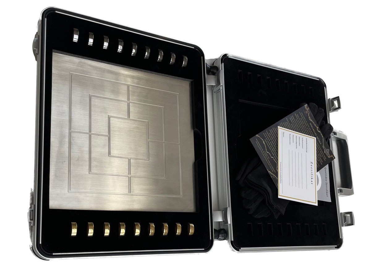 Solid Silver Nine Mens Morris Gold Rhodium plated in case - Mühlespiel Silber Gold Rhodium im Koffer