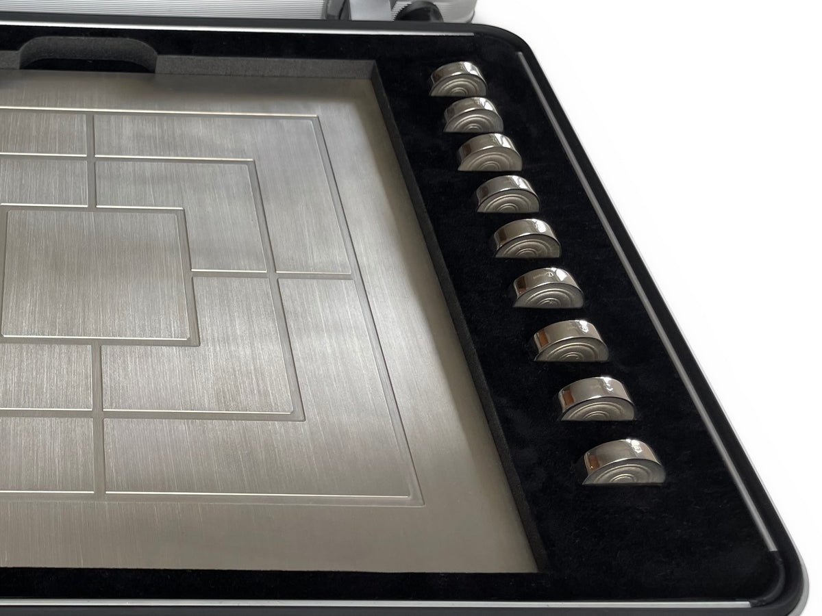 Solid Silver Nine Mens Morris Silver 18-karat Gold-plated in case - Mühlespiel aus Silber in Halterung Koffer