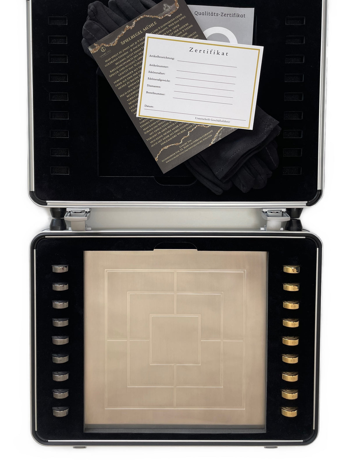 Solid Silver Nine Mens Morris - Mühlespiel Silber im Koffer