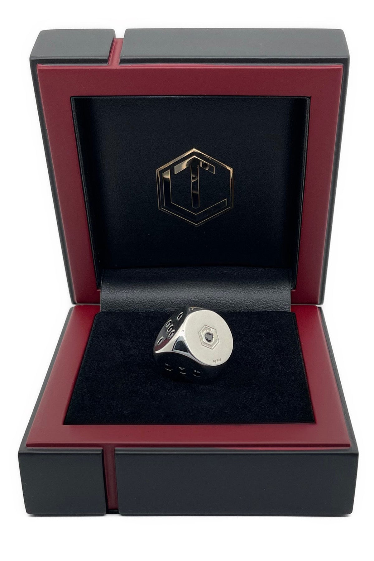 Solid Silver dice with diamonds polished in black case - Massiver Würfel mit Diamanten im Etui