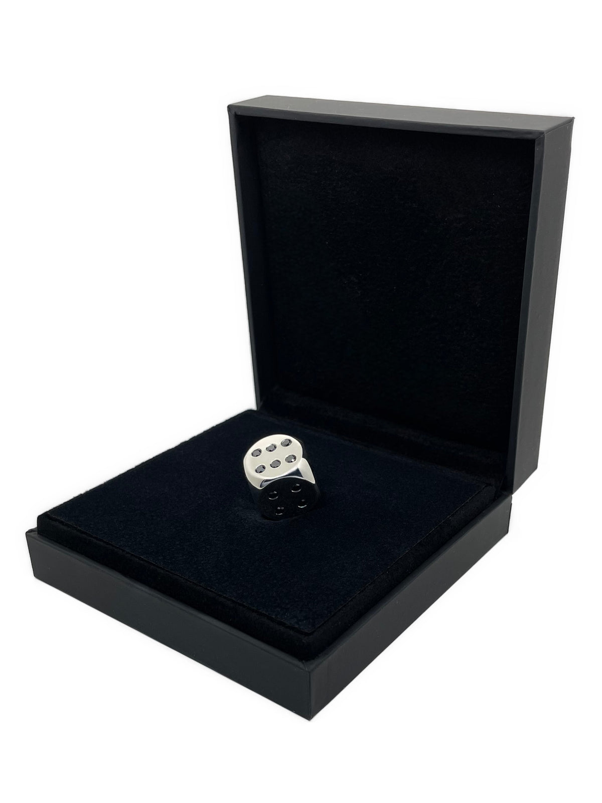 Solid Silver dice with diamonds polished in memory case - Würfel aus Silber massiv und mit Diamanten im Etui