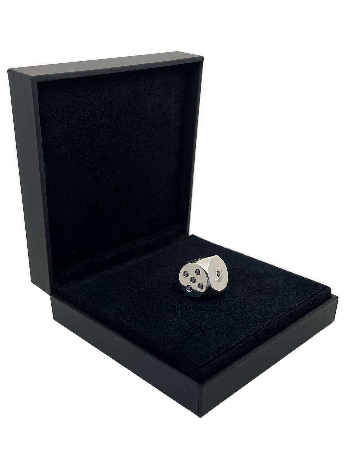 Solid Silver dice with diamonds polished in memory case - Massiver Silberwürfel mit Diamanten poliert im Etui