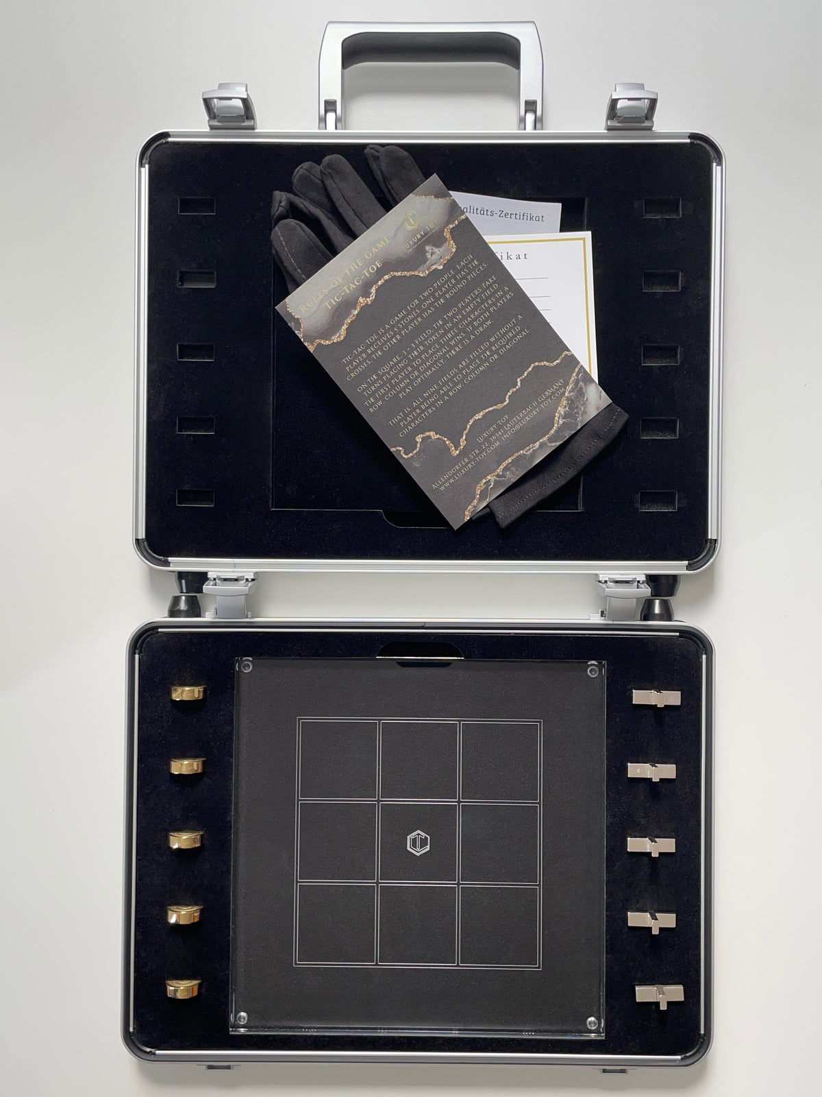 Solid Sterling Silver Tic-Tac-Toe 18k gold-plated - Tic-Tac-Toe Silber im Koffer
