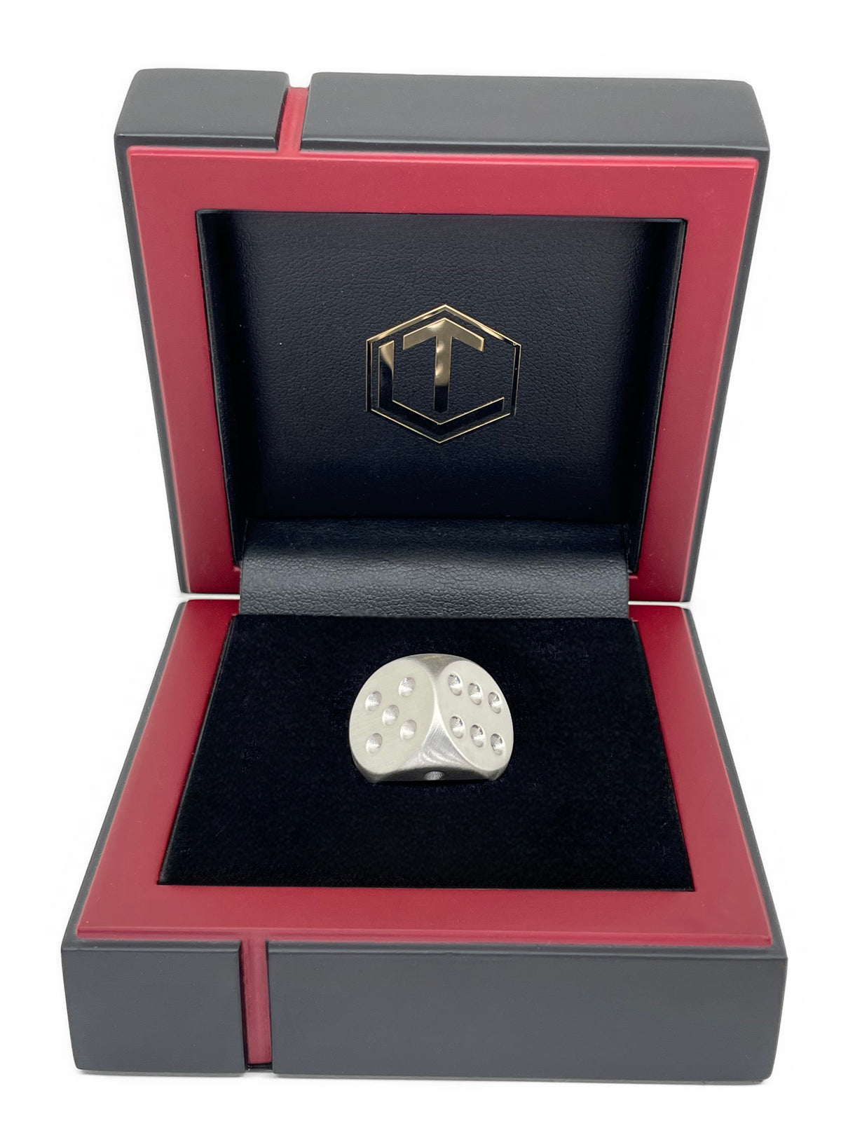 Solid brushed Silver Dice in black case - Würfel aus Silber massiv und mattiert im Etui