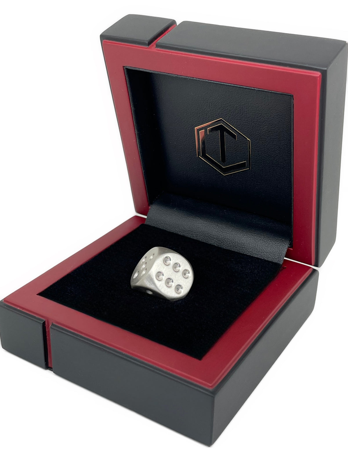 Solid brushed Silver Dice in black case - Massiver Silberwürfel mattiert im Etui