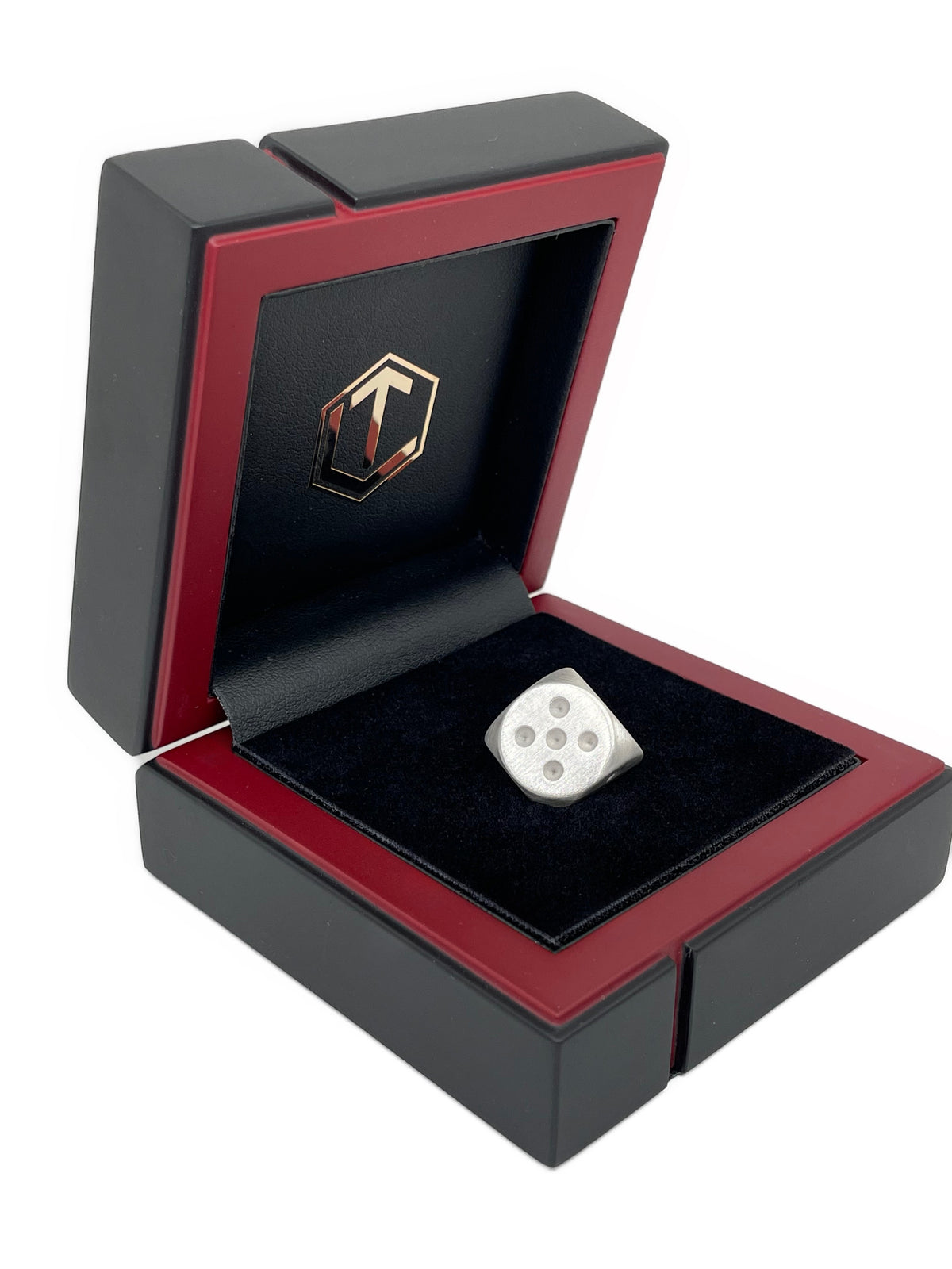 Solid brushed Silver Dice in black case - Massiver Silberwürfel mattiert im Etui