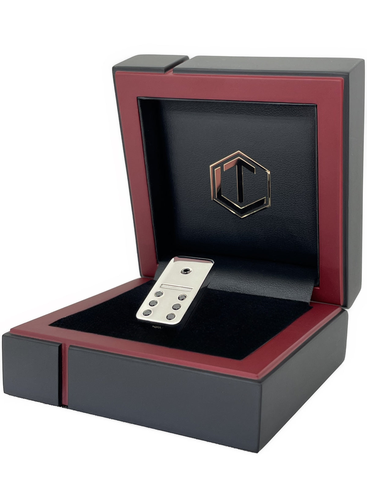 Domino Sterling Silver with Diamonds in black case - Dominostein Silber mit  Diamanten im Etui