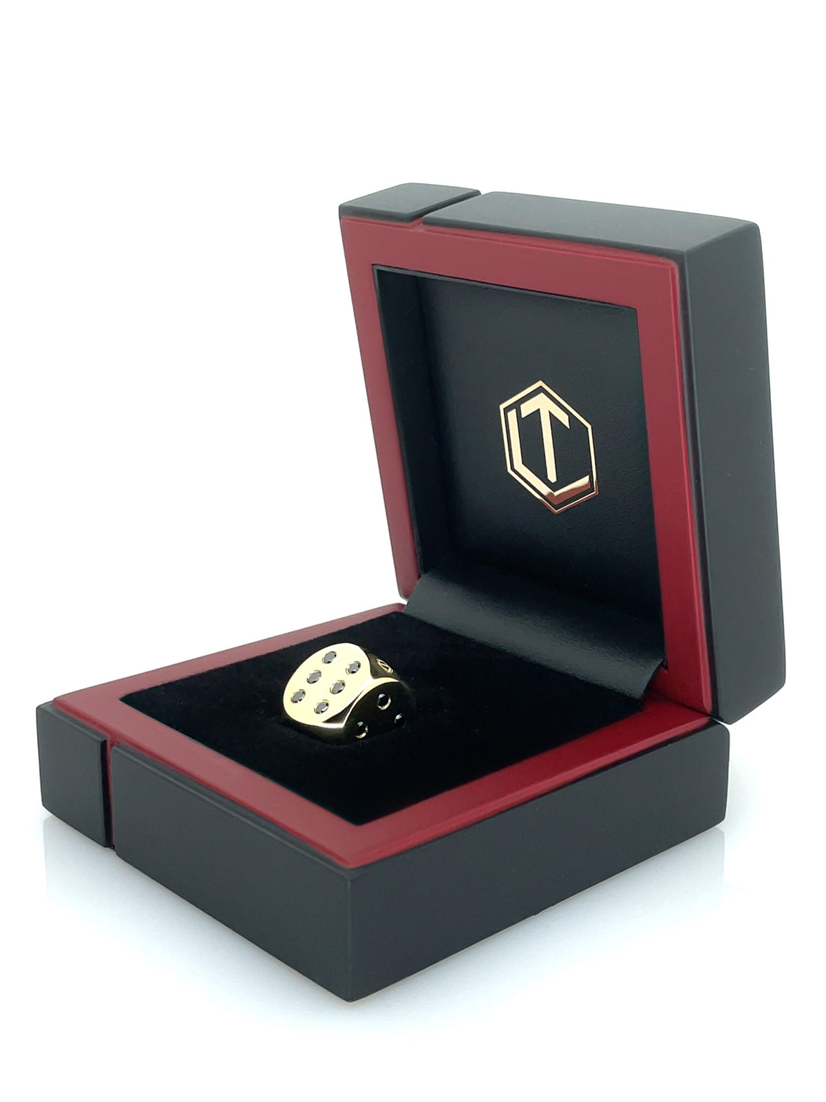 Gold Dice 18-Karat with Diamonds in black case - Goldwürfel mit Diamanten im Etui