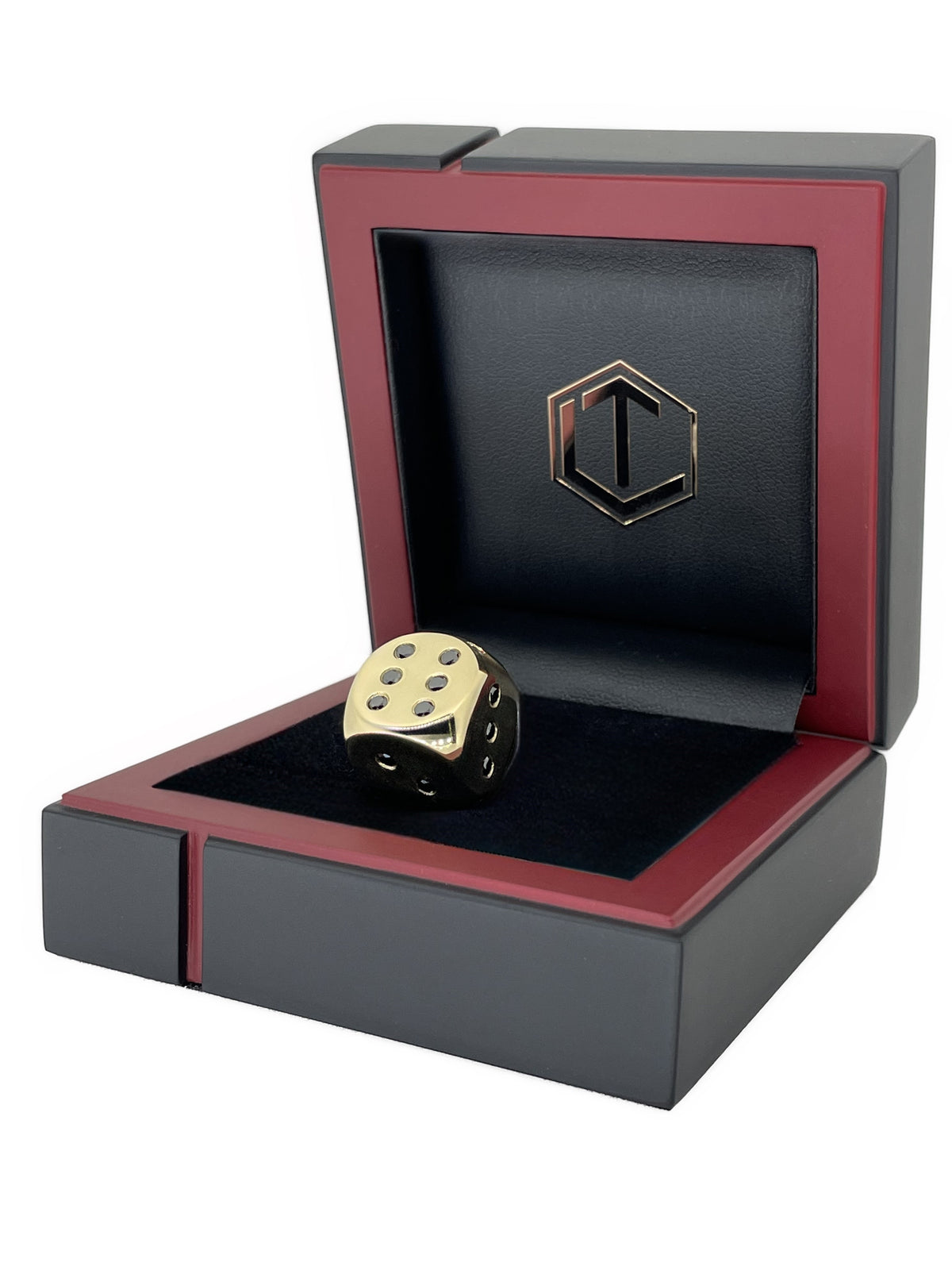 Gold Dice 18-Karat with Diamonds in black case - Goldwürfel mit Diamanten im Etui