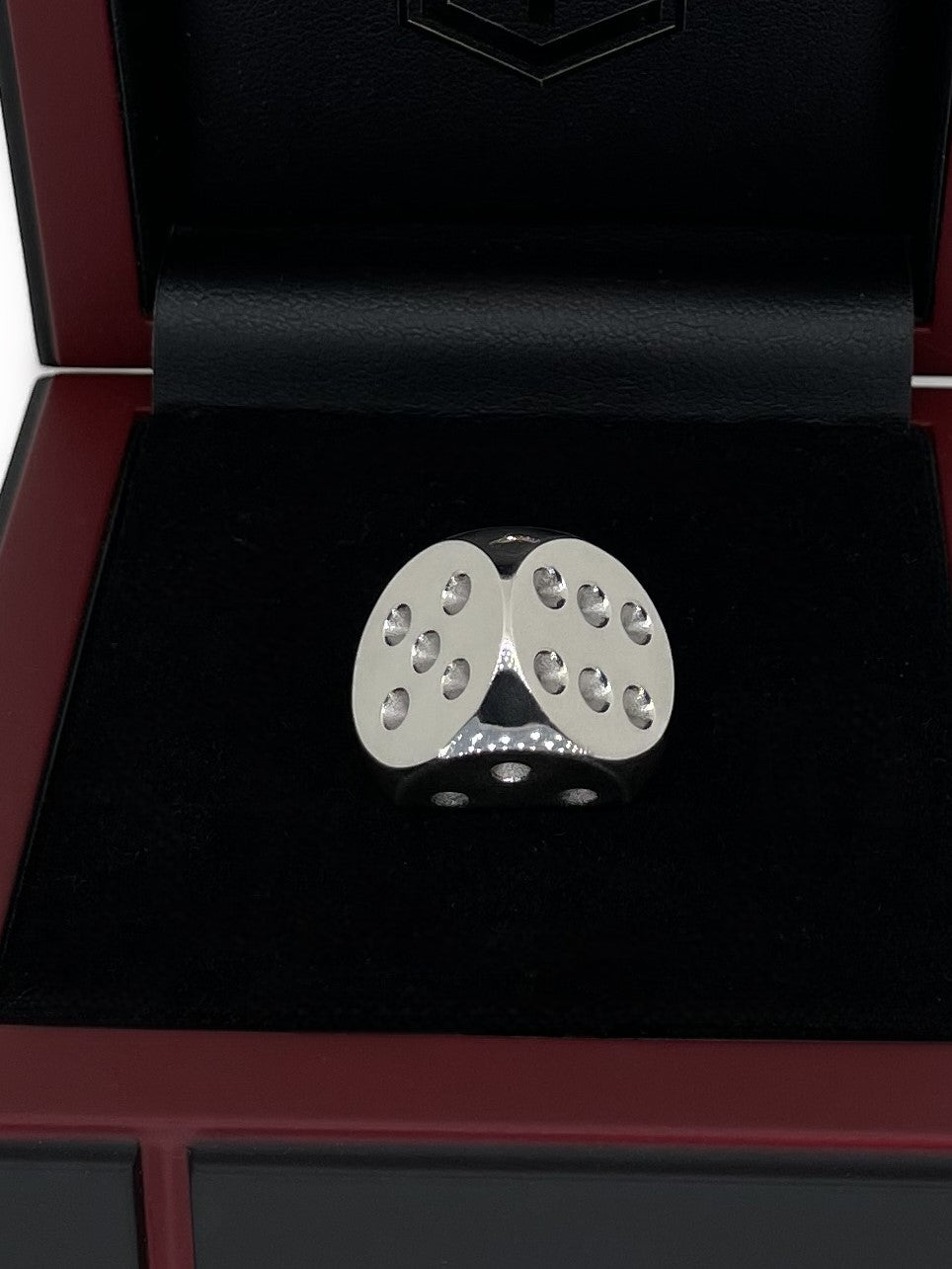Silver Dice polished in black case - Würfel aus Silber poliert im Etui