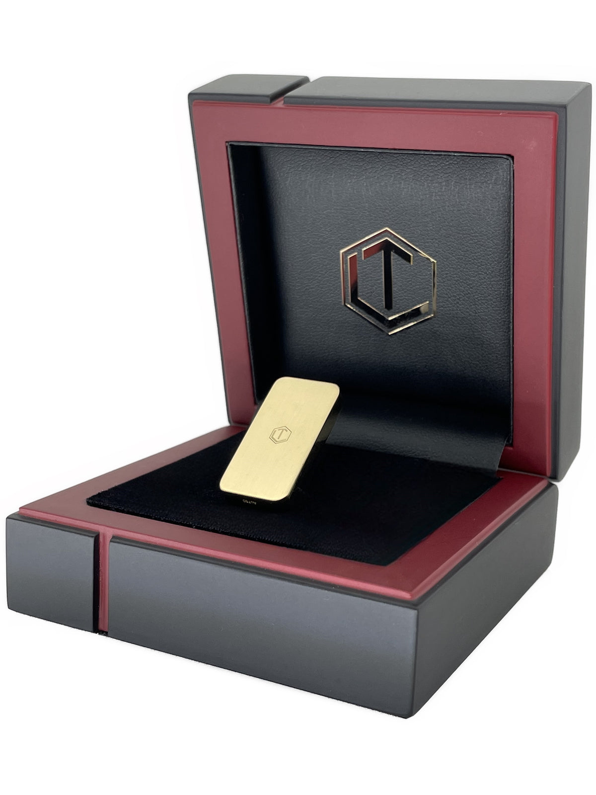 Solid 18-Karat Domino Tile in black case back side - Dominostein 18 Karat Gold Rückseite im Etui