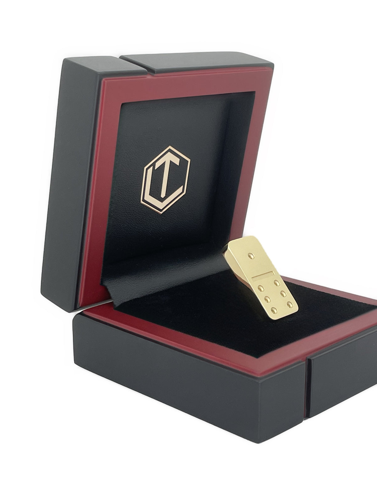 Solid 18-Karat Domino Tile in black case - Dominostein 18 Karat Gold im Etui